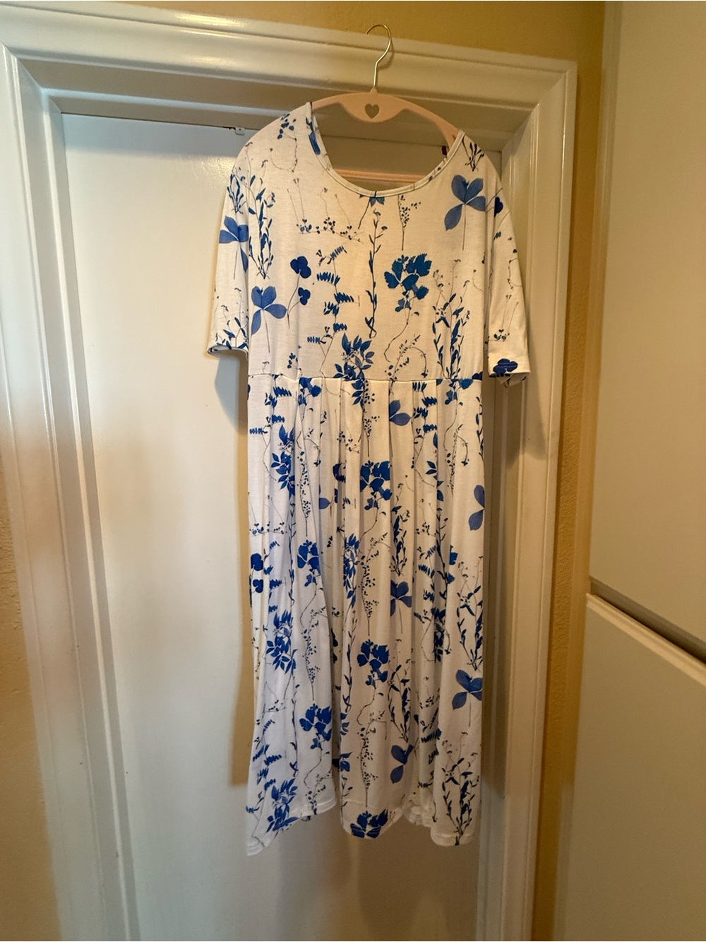 White Dress with Blue Floral Print